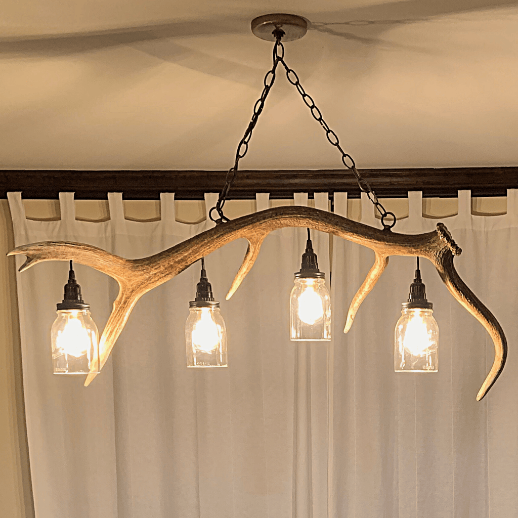 Araña de cornamenta con tarros de masón-Iluminación-Montana Arts & Home