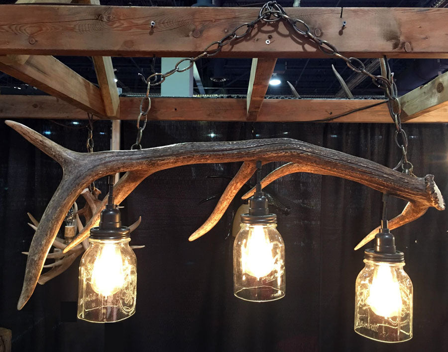 Araña de cornamenta con tarros de masón-Iluminación-Montana Arts & Home